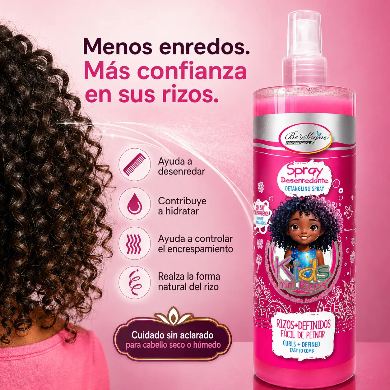 Be'Shyne Kids – Spray desenredante para niños con rizos 500 ml