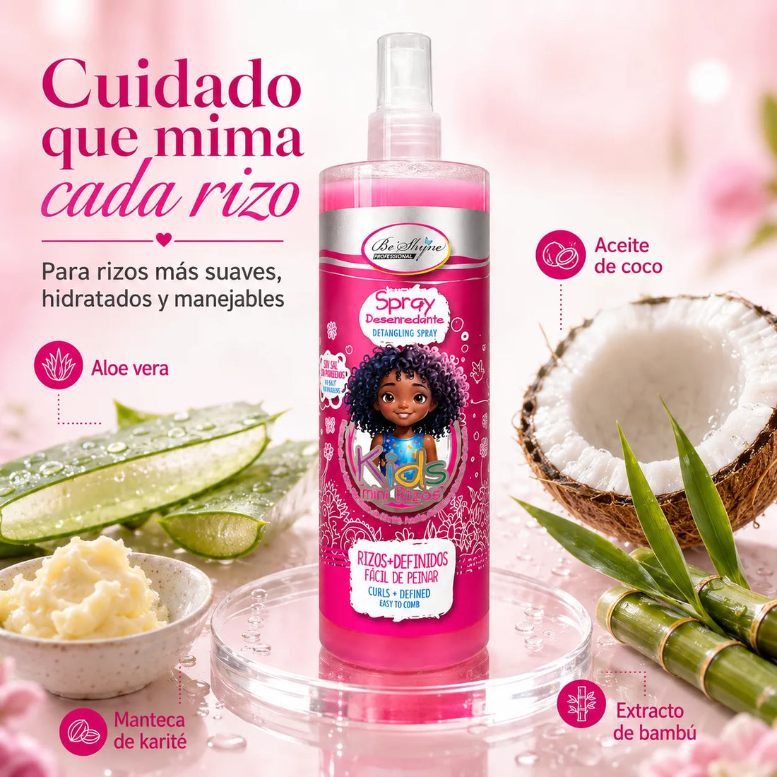 Be'Shyne Kids – Spray desenredante para niños con rizos 500 ml