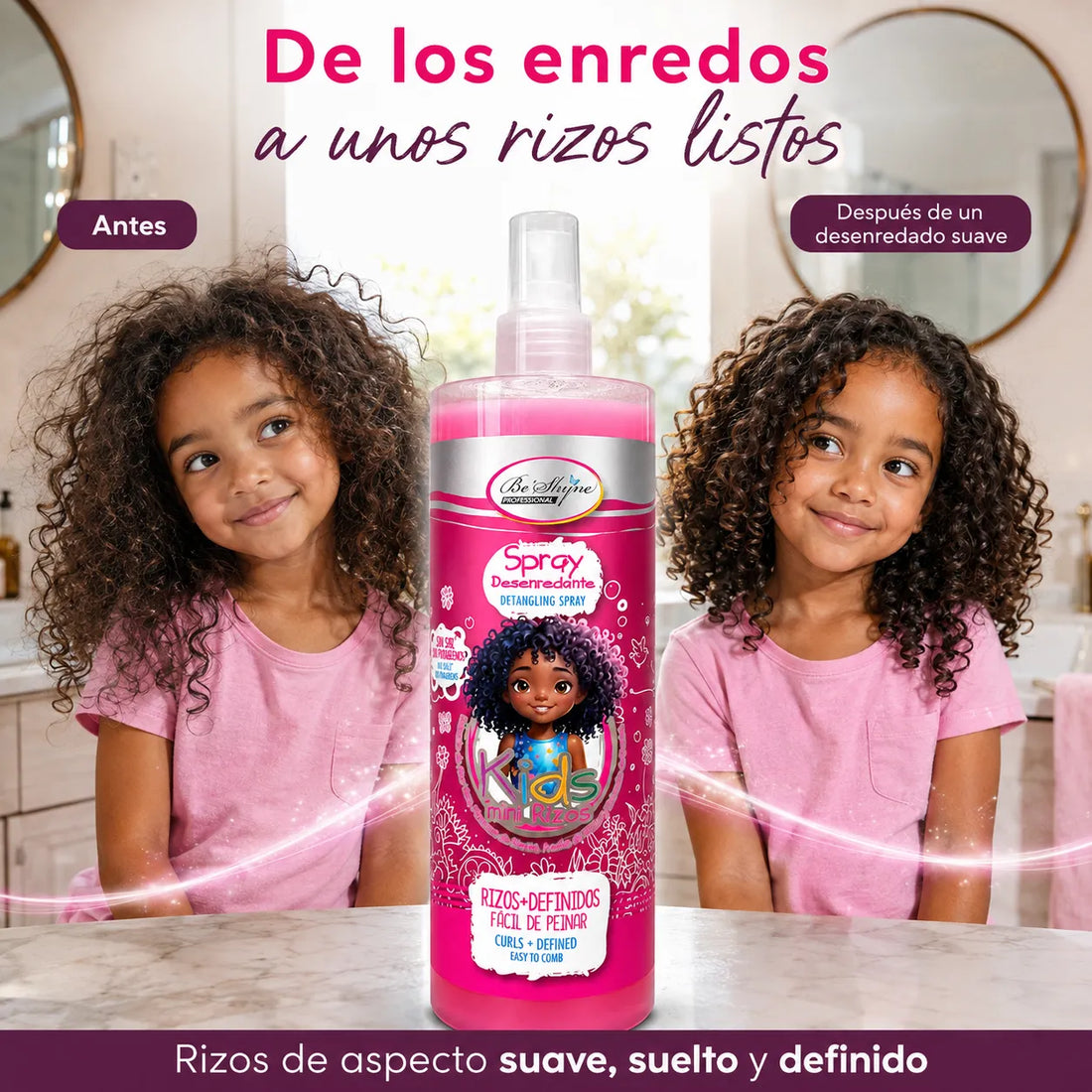 Be'Shyne Kids – Spray desenredante para niños con rizos 500 ml