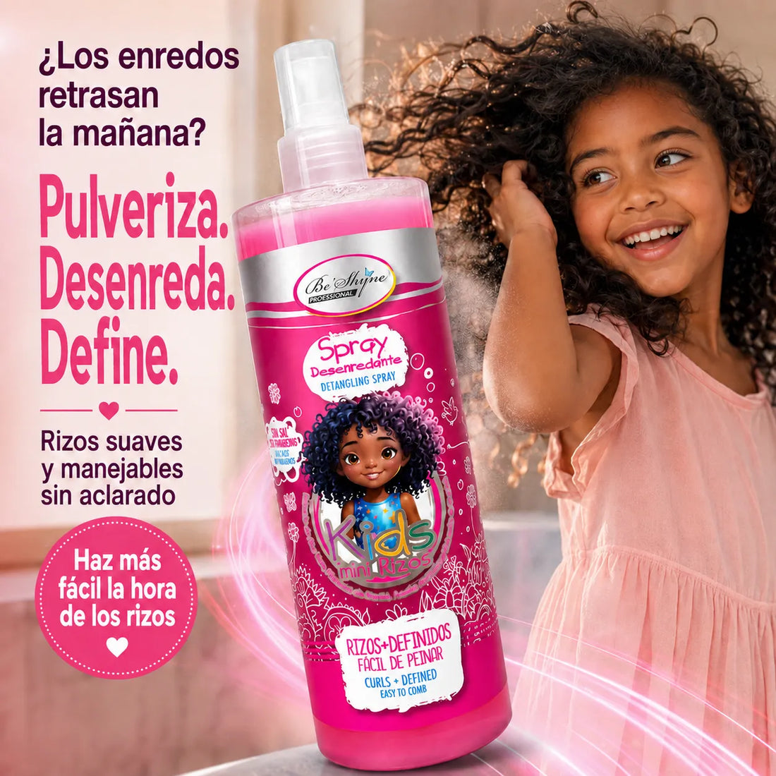 Be'Shyne Kids – Spray desenredante para niños con rizos 500 ml