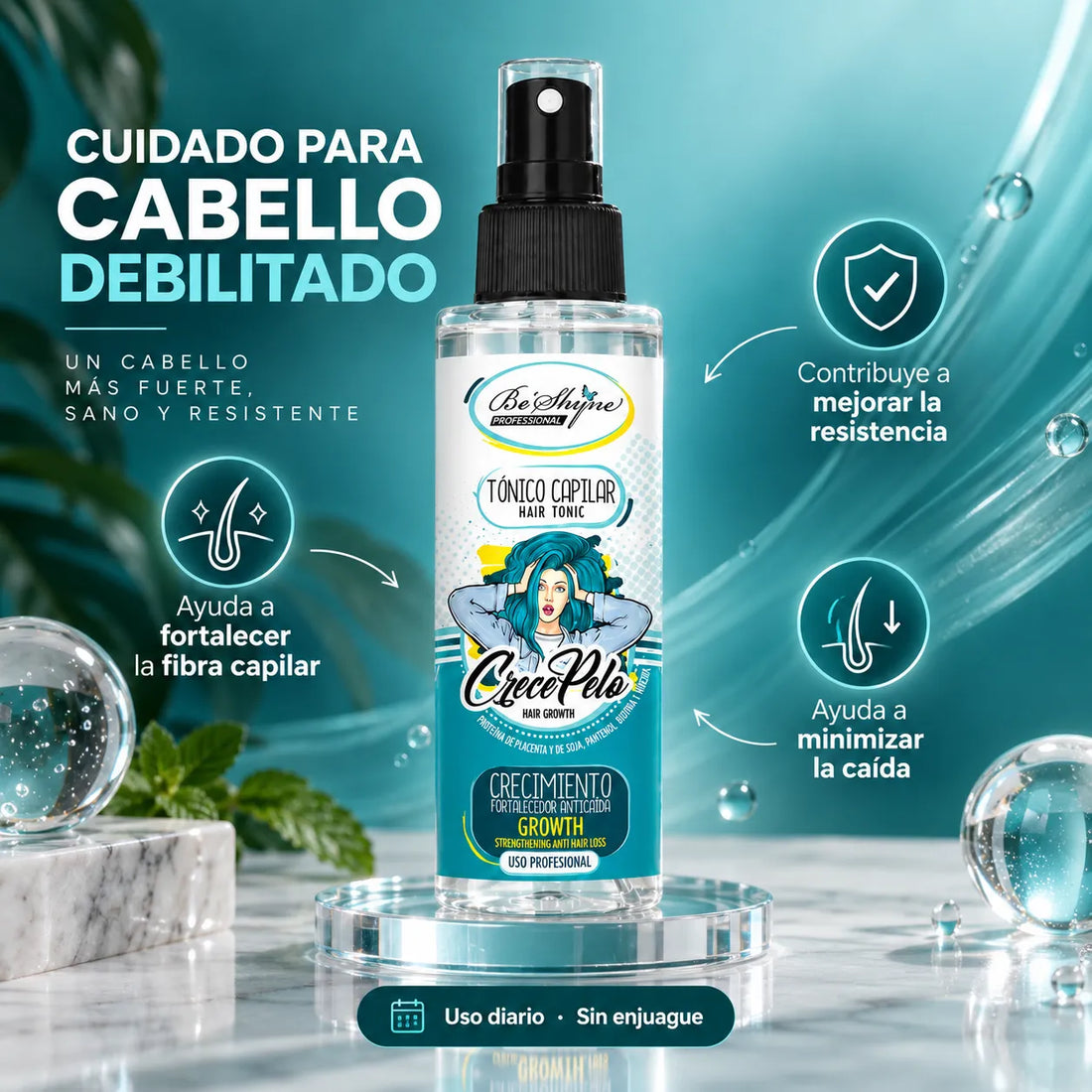 Be'Shyne – Tónico capilar CrecePelo para caída del cabello debilitado 100 ml
