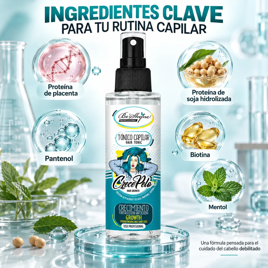 Be'Shyne – Tónico capilar CrecePelo para caída del cabello debilitado 100 ml