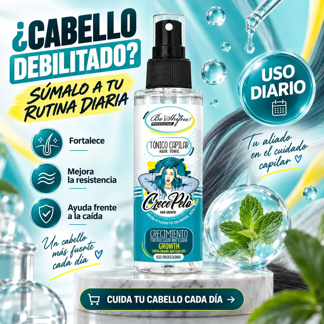 Be'Shyne – Tónico capilar CrecePelo para caída del cabello debilitado 100 ml