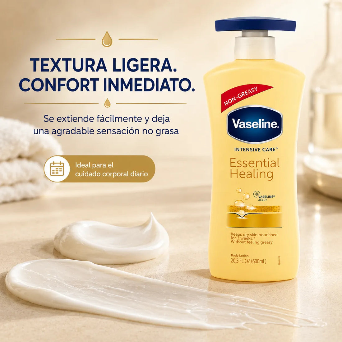 Vaseline – Loción Corporal Hidratante Essential Healing para Piel Seca 600 ml
