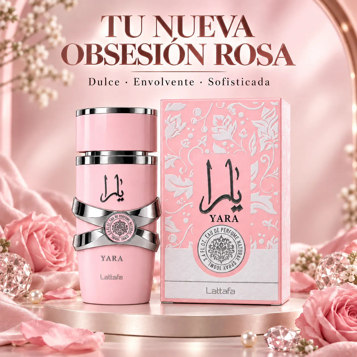 Lattafa – Perfume para Mulher YARA Rosa Doce e Floral 100 ml