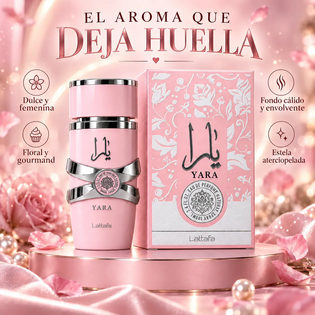 Lattafa – Perfume para Mulher YARA Rosa Doce e Floral 100 ml