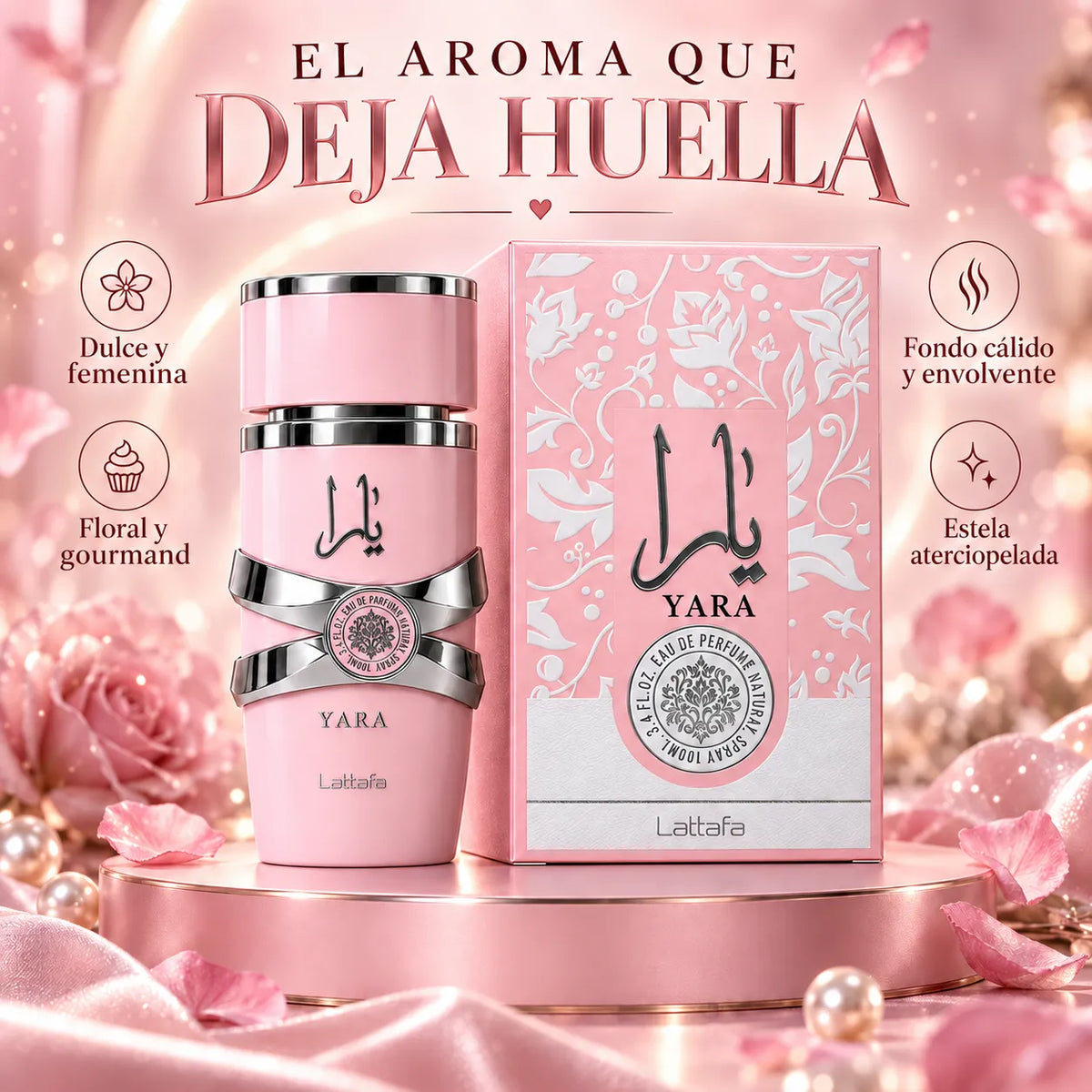 Lattafa – Perfume para Mulher YARA Rosa Doce e Floral 100 ml