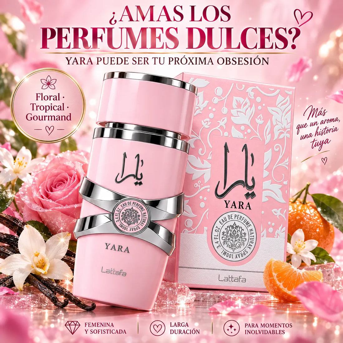 Lattafa – Perfume para Mulher YARA Rosa Doce e Floral 100 ml