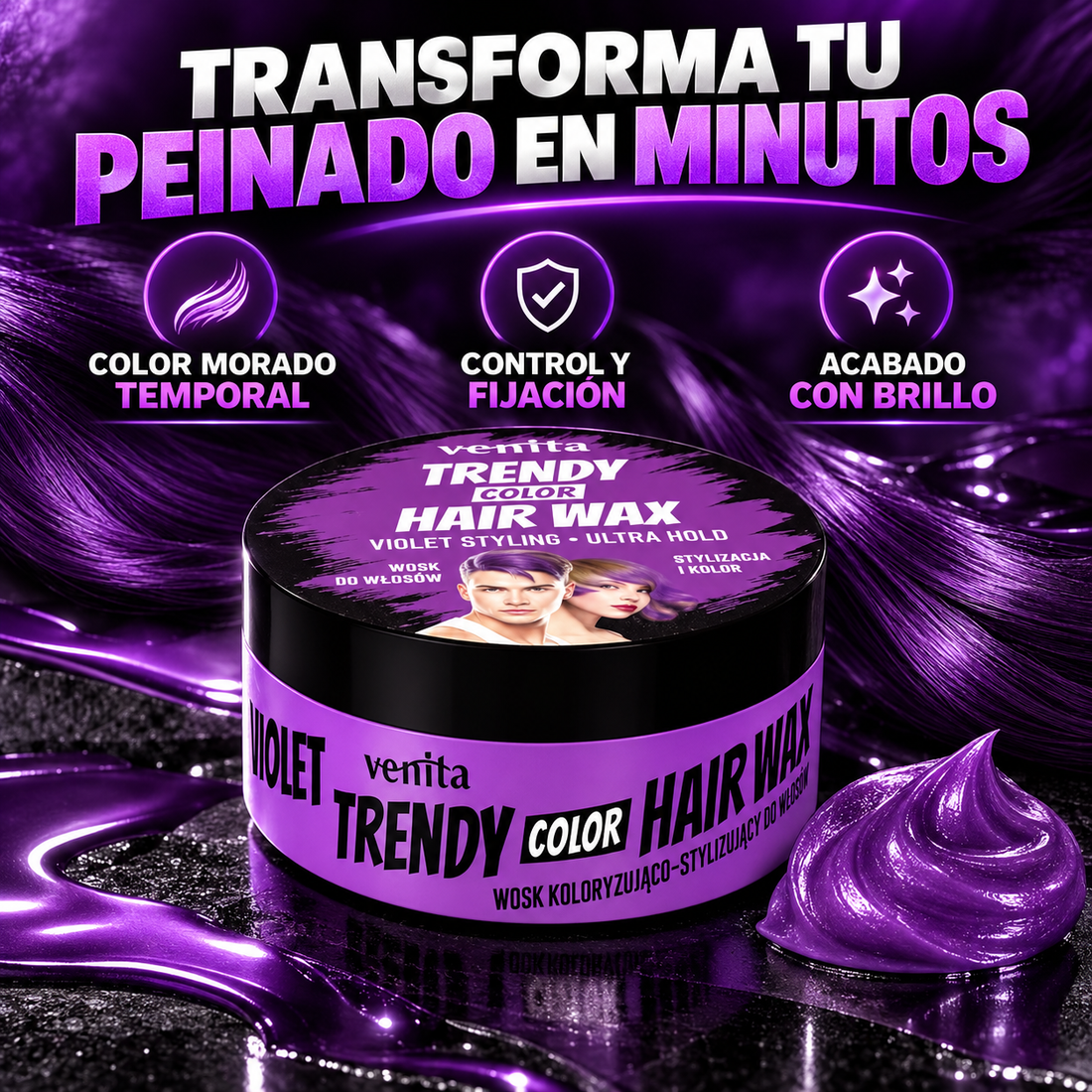 Venita – Cera de Color para el Cabello Morado con Fijación 75 ml