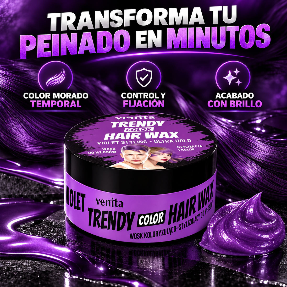 Venita – Cera de Color para el Cabello Morado con Fijación 75 ml