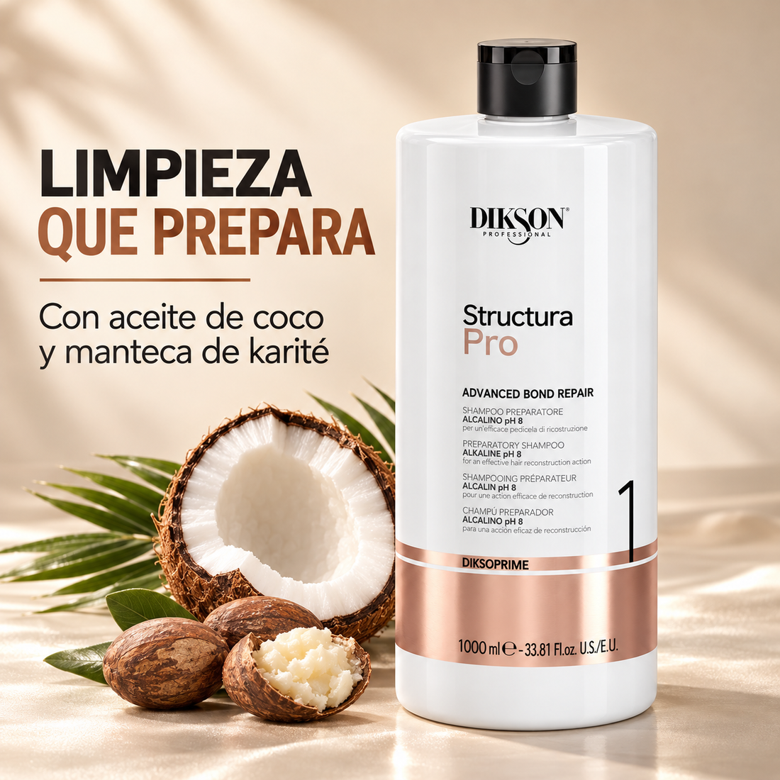 Dikson – Champú preparatorio alcalino Structura Pro pH 8 para reconstrucción capilar 1000 ml