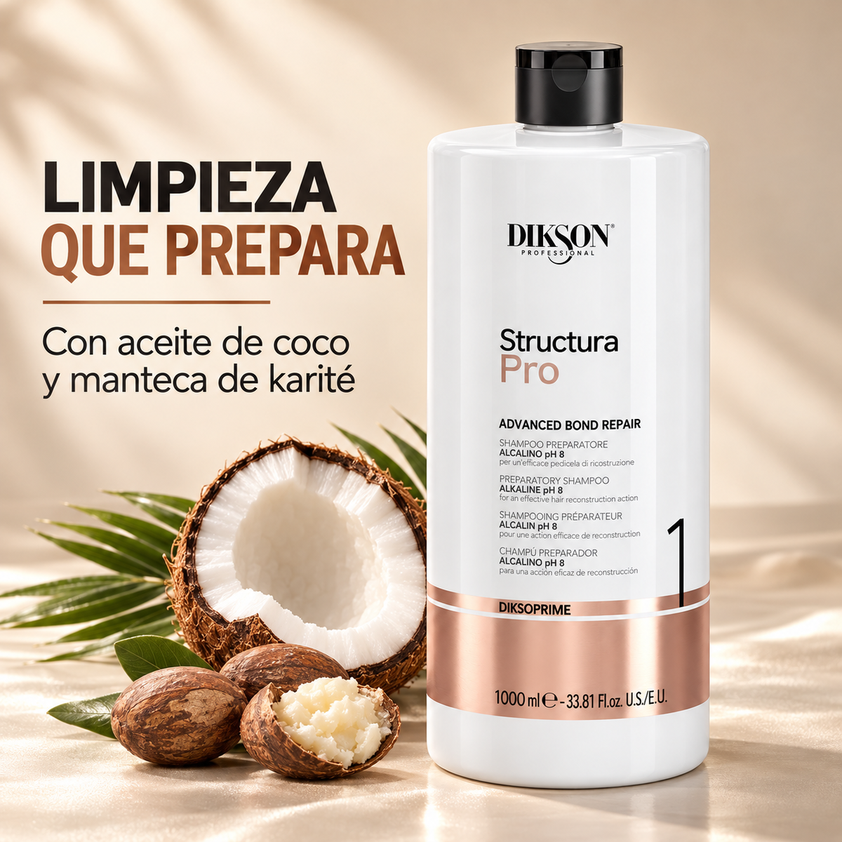 Dikson – Champú preparatorio alcalino Structura Pro pH 8 para reconstrucción capilar 1000 ml