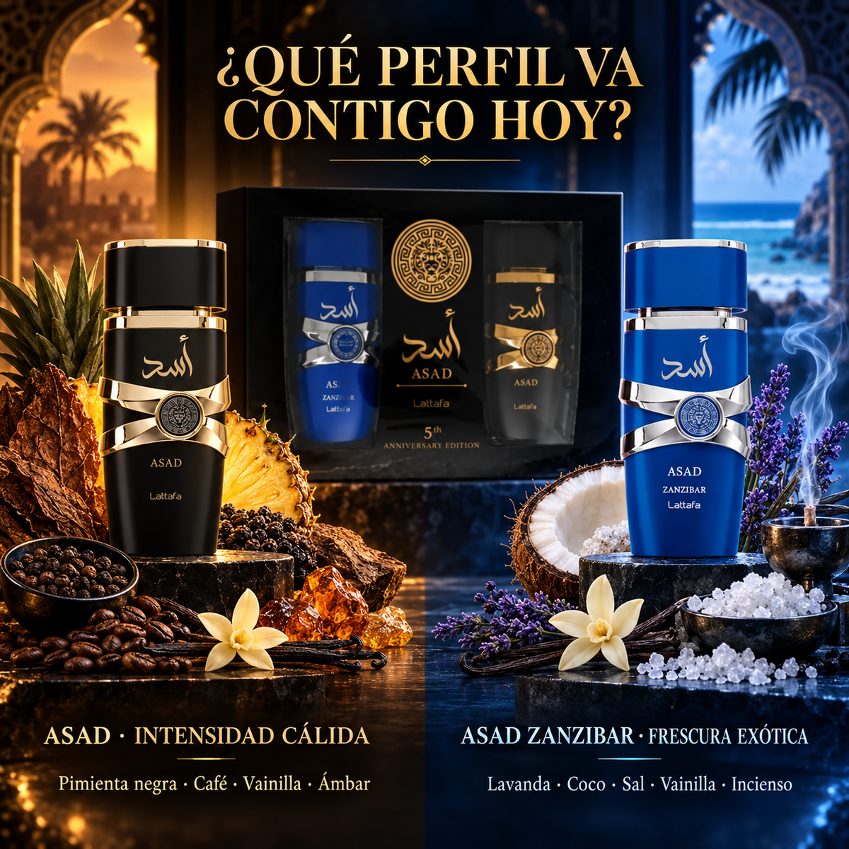 Lattafa – Estuche de Perfumes para Hombre Asad + Asad Zanzibar 2 x 100 ml
