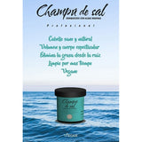 CHAMPÚ DE SAL formulado a base de sal marina que proporciona brillo, cuerpo y volumen a los cabellos finos. Tamaño de 400g.