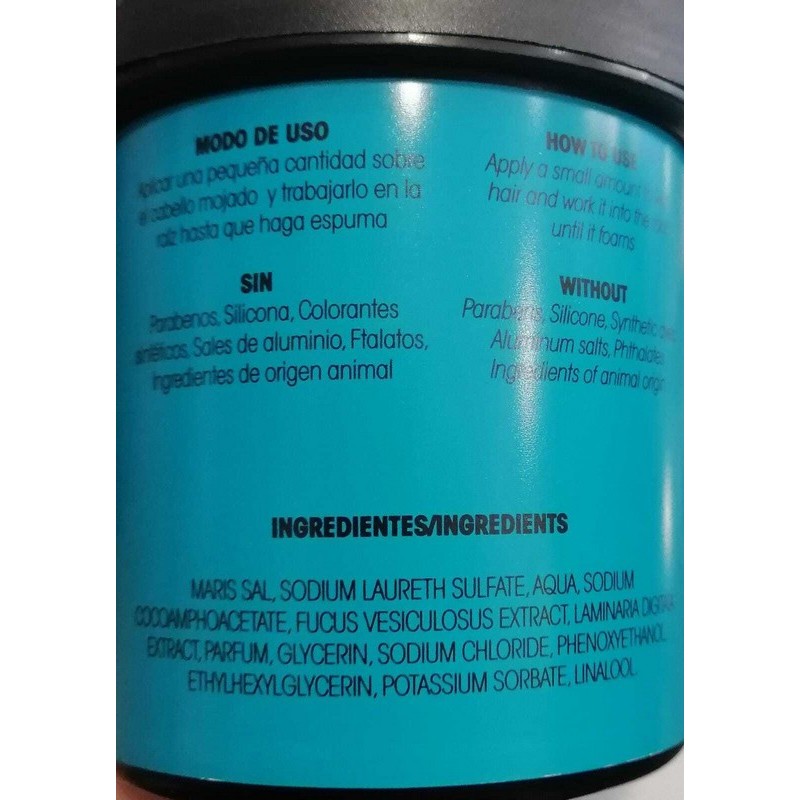 CHAMPÚ DE SAL formulado a base de sal marina que proporciona brillo, cuerpo y volumen a los cabellos finos. Tamaño de 400g.