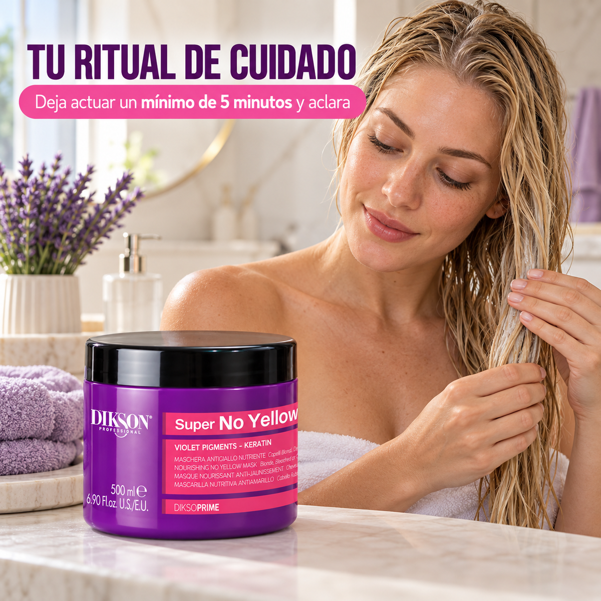 Dikson – Mascarilla antiamarilleo Super No Yellow para cabello rubio, decolorado o gris 500 / 1000 ml.