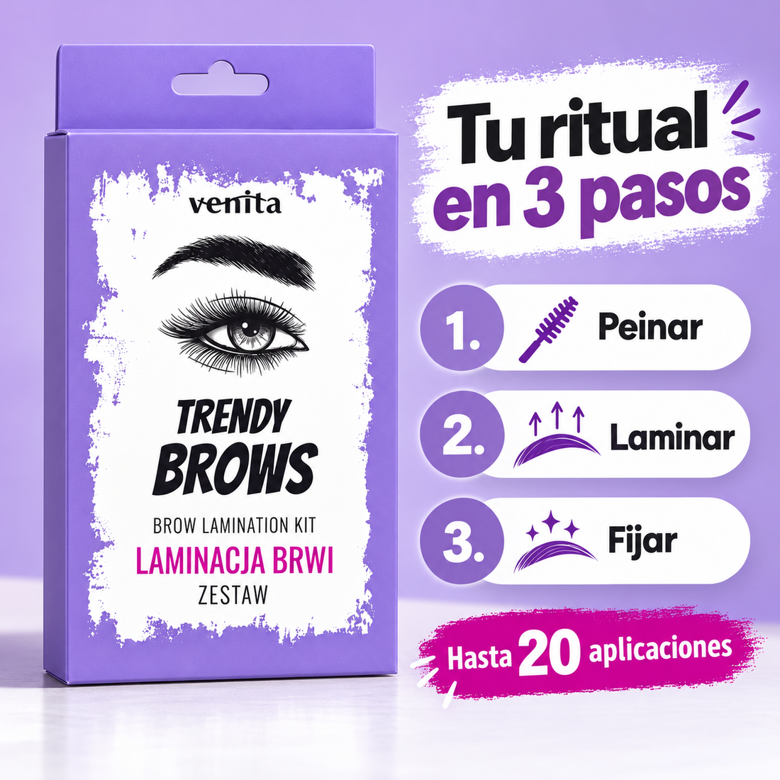 Venita Trendy Brows – Kit de laminación de cejas para definir y dar forma, 1 kit