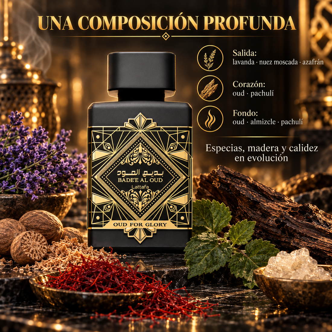 Lattafa – Perfume Unisex de Oud Bade'e Al Oud (Oud for Glory) 100 ml
