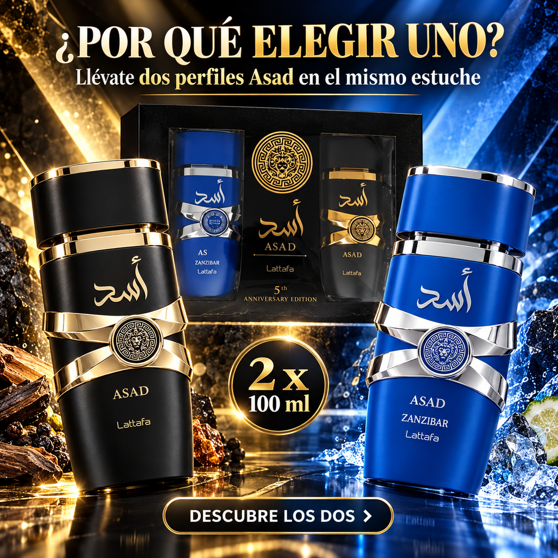 Lattafa – Estuche de Perfumes para Hombre Asad + Asad Zanzibar 2 x 100 ml
