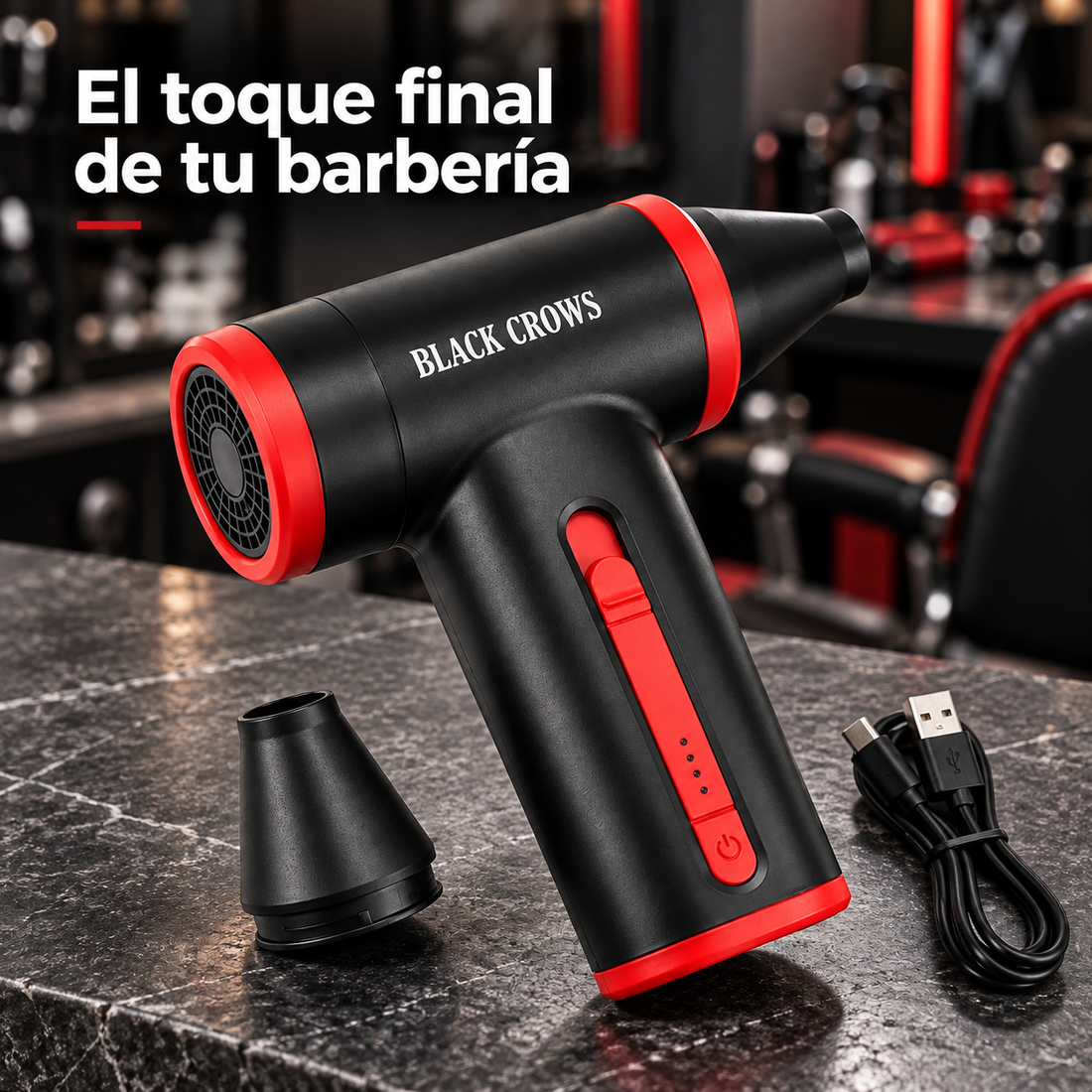 Black Crows – Soplador barbero inalámbrico JET 160 para retirar restos de cabello – Kit con boquilla y cable USB-C