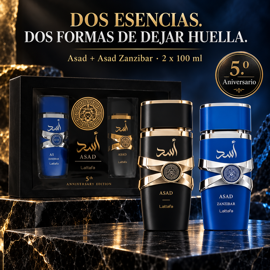 Lattafa – Estuche de Perfumes para Hombre Asad + Asad Zanzibar 2 x 100 ml