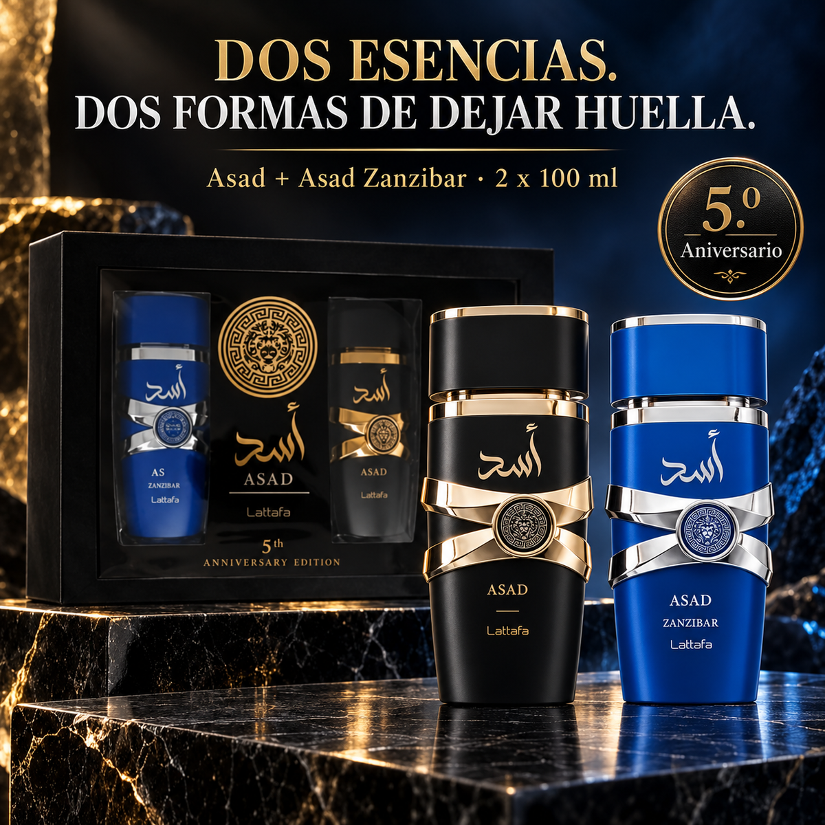 Lattafa – Estuche de Perfumes para Hombre Asad + Asad Zanzibar 2 x 100 ml