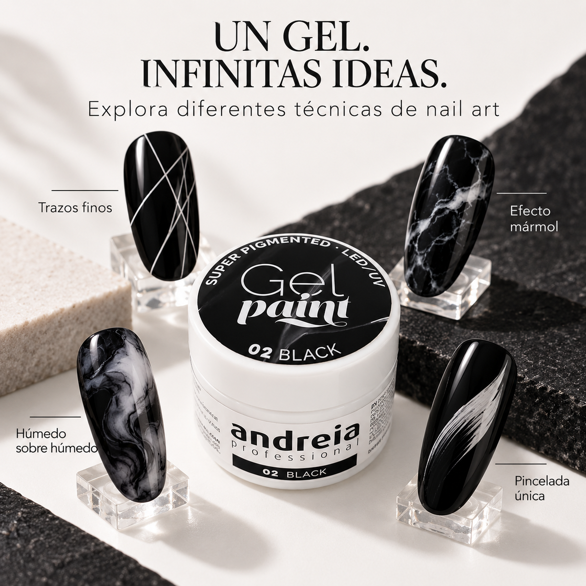 Andreia Professional – Gel Paint para Nail Art Negro 02 4ml