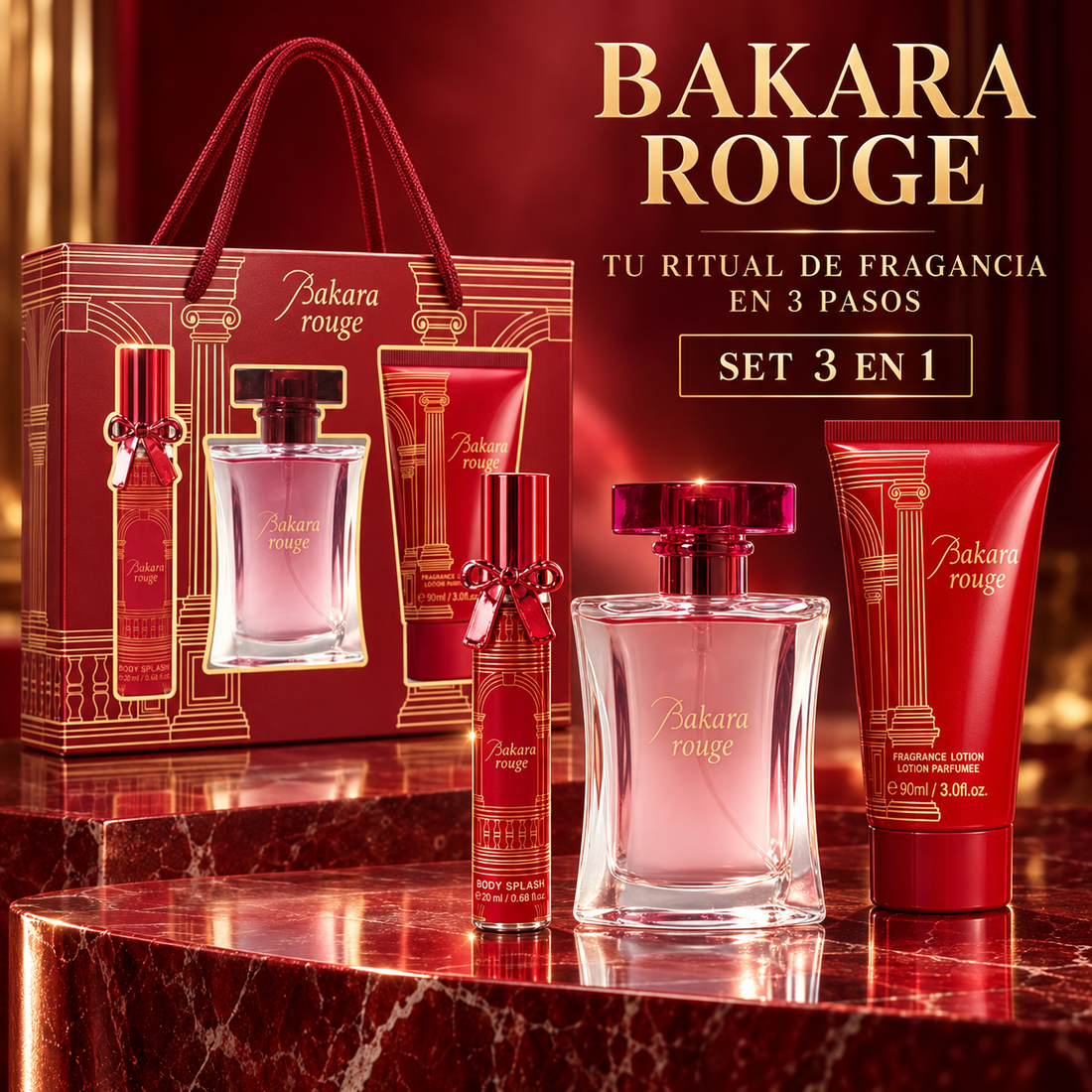 Bakara – Set de fragancia para mujer Bakara Rouge 3 piezas