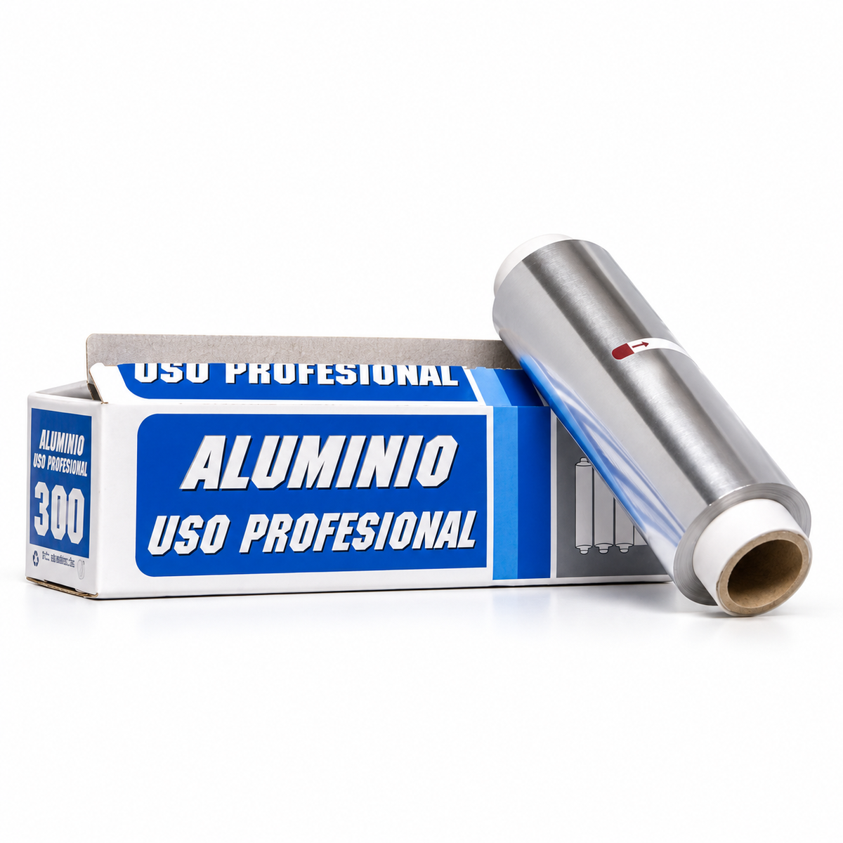 Papel de aluminio profesional 30 cm x 300 m en fondo blanco