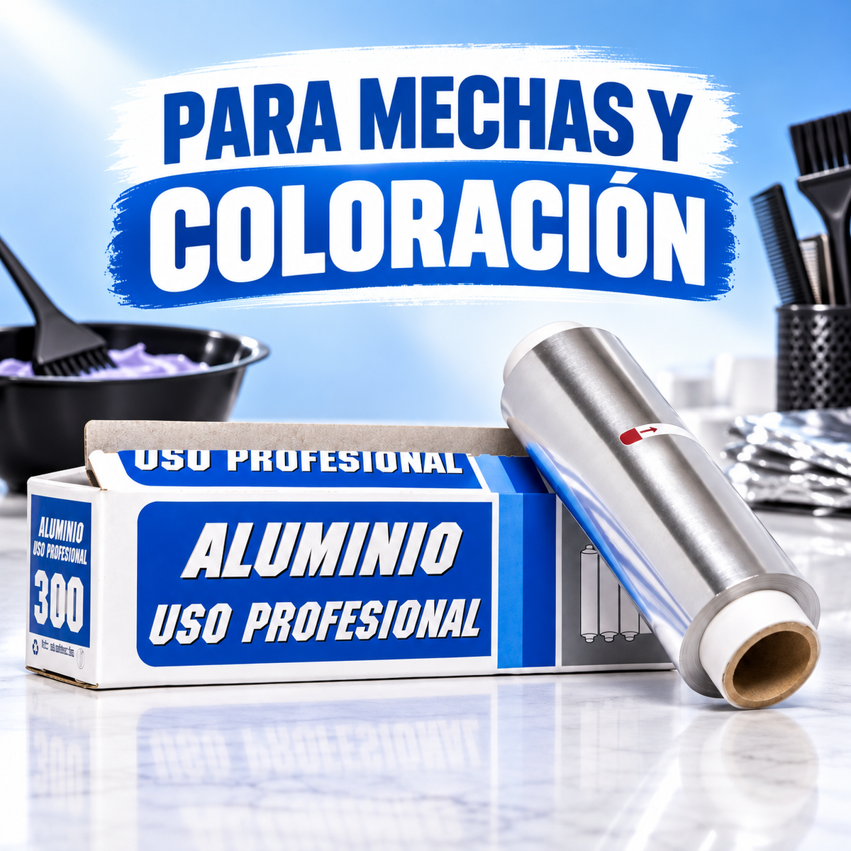 Papel de aluminio profesional para mechas, imagen publicitaria