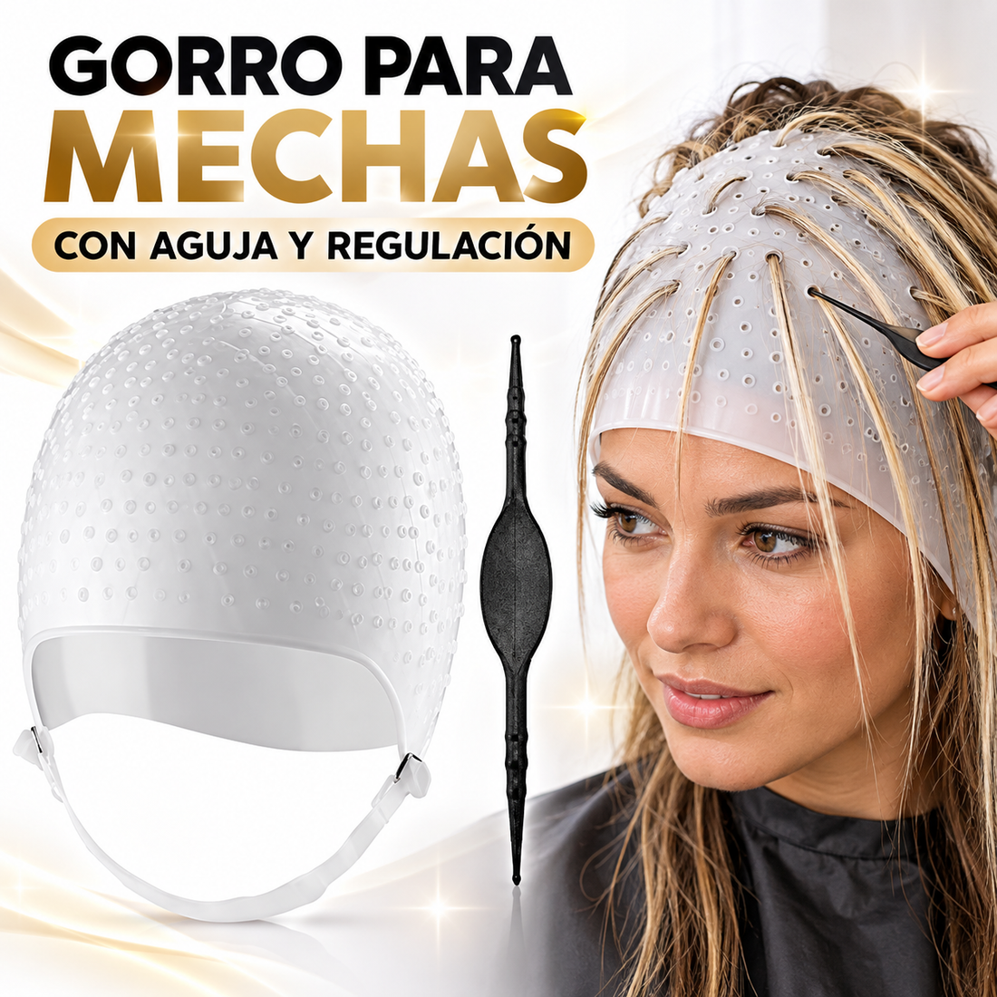 Anuncio del gorro de silicona Dompel para mechas