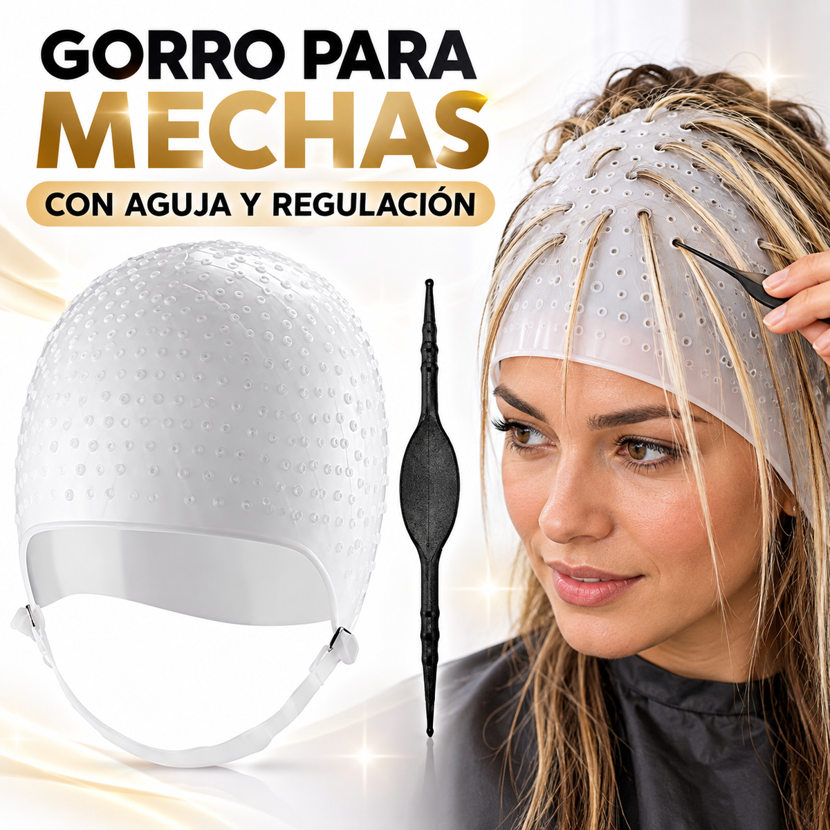 Anuncio del gorro de silicona Dompel para mechas