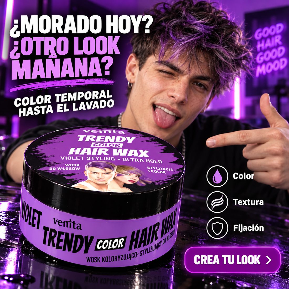 Venita – Cera de Color para el Cabello Morado con Fijación 75 ml