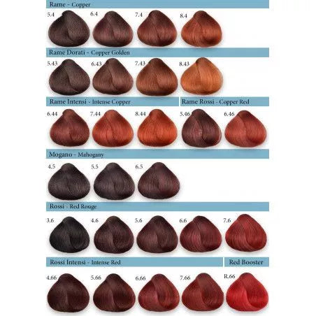 Fanola Dye, Copper, Golden Copper, Intense Copper, Mahogany, Reds, Intense Reds, Matte, Super lighteners, Toner, Correctors.