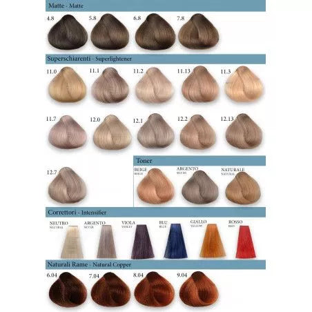 Fanola Dye, Copper, Golden Copper, Intense Copper, Mahogany, Reds, Intense Reds, Matte, Super lighteners, Toner, Correctors.