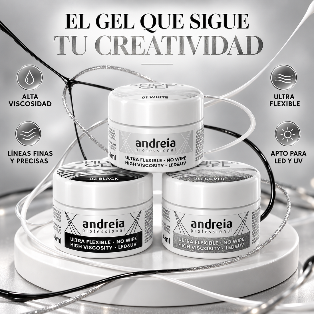 Andreia Professional – Gel para Nail Art Spider Gel de Alta Viscosidad 4 ml