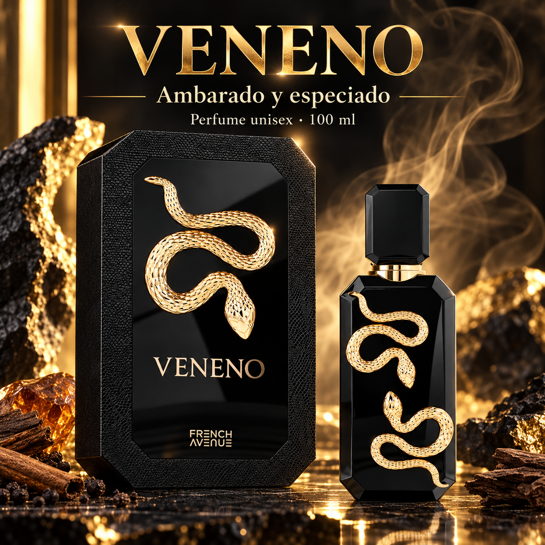 Anuncio French Avenue Veneno perfume unisex ambarado especiado 100 ml