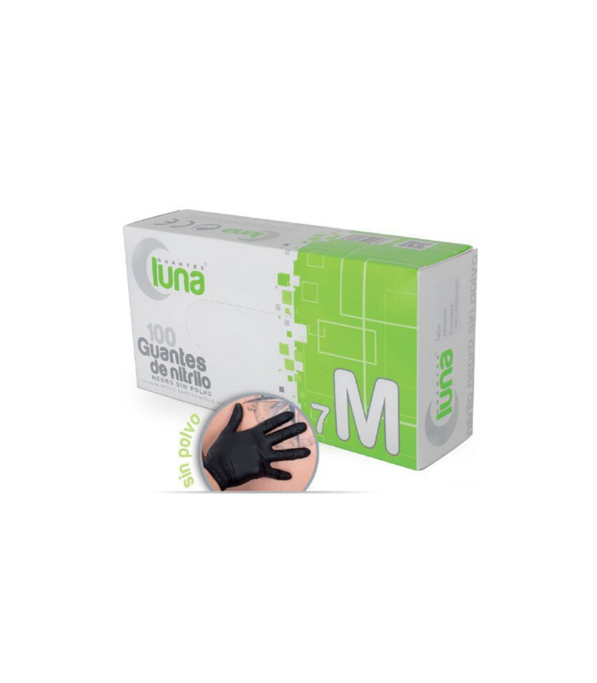 Guantes Nitrilo Negro Polvo Talla-M/7 100 Unidades