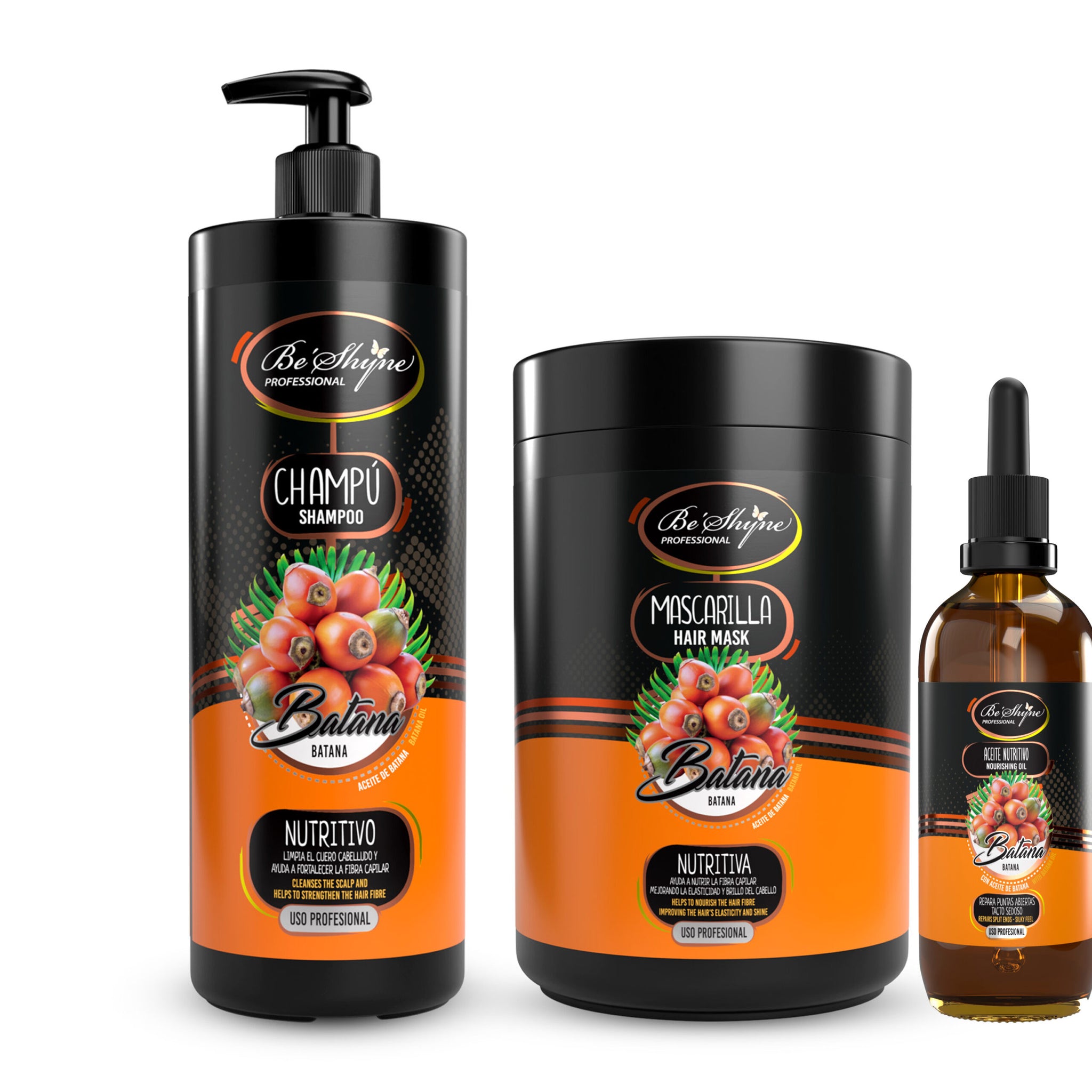 Be´Shyne® Kit Champú 1L + Mascarilla 1L+ Aceite  de Batana , muy nutritivo