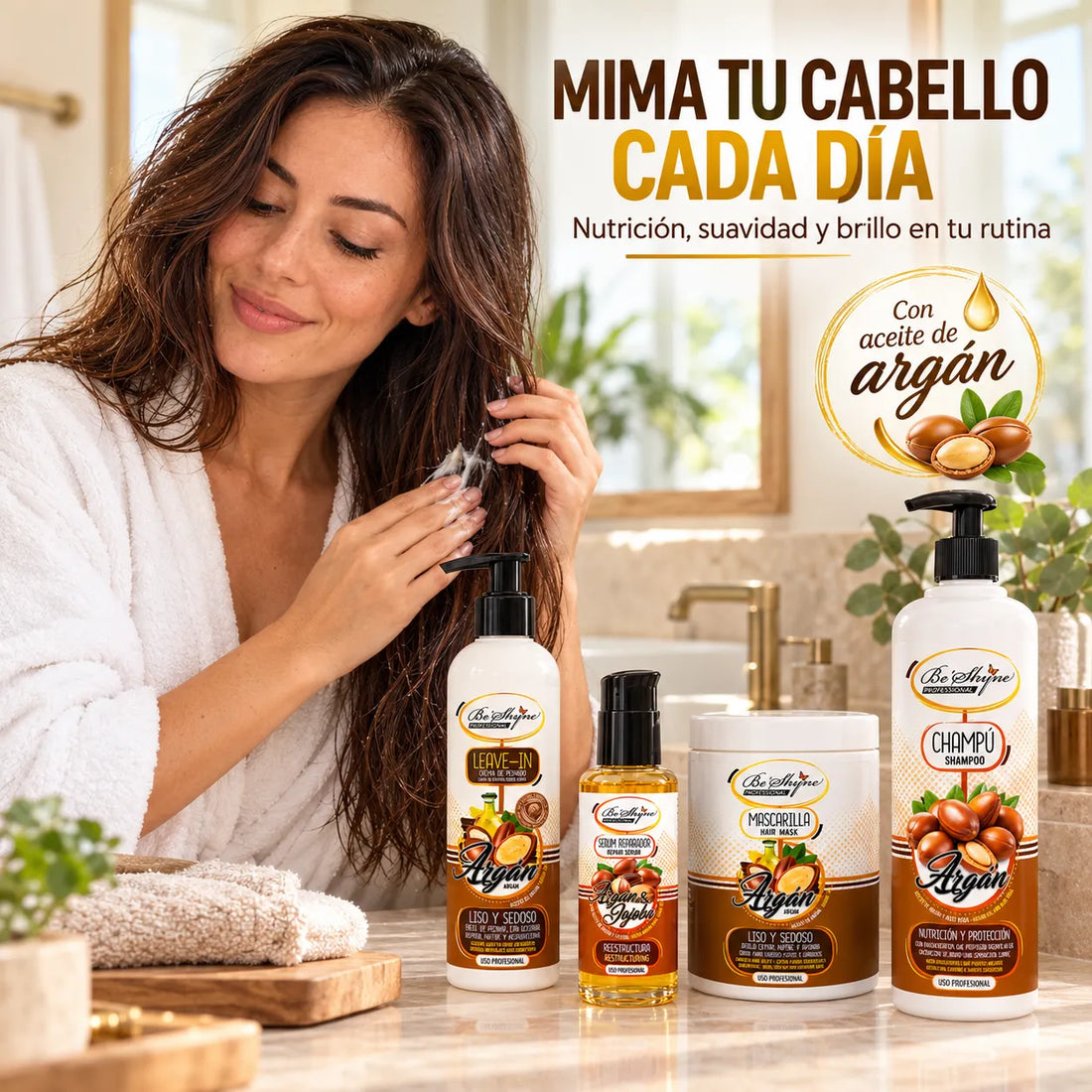 Be'Shyne – Pack para Cabello Seco con Argán, Nutrición y Suavidad – 4 Productos