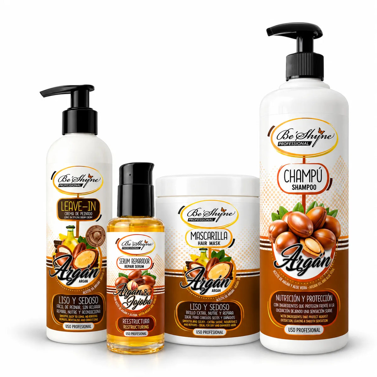 Be'Shyne – Pack para Cabello Seco con Argán, Nutrición y Suavidad – 4 Productos