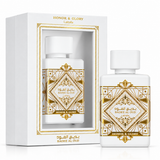 Lattafa Bade'e Al Oud Honor & Glory 100 ml con caja sobre fondo blanco