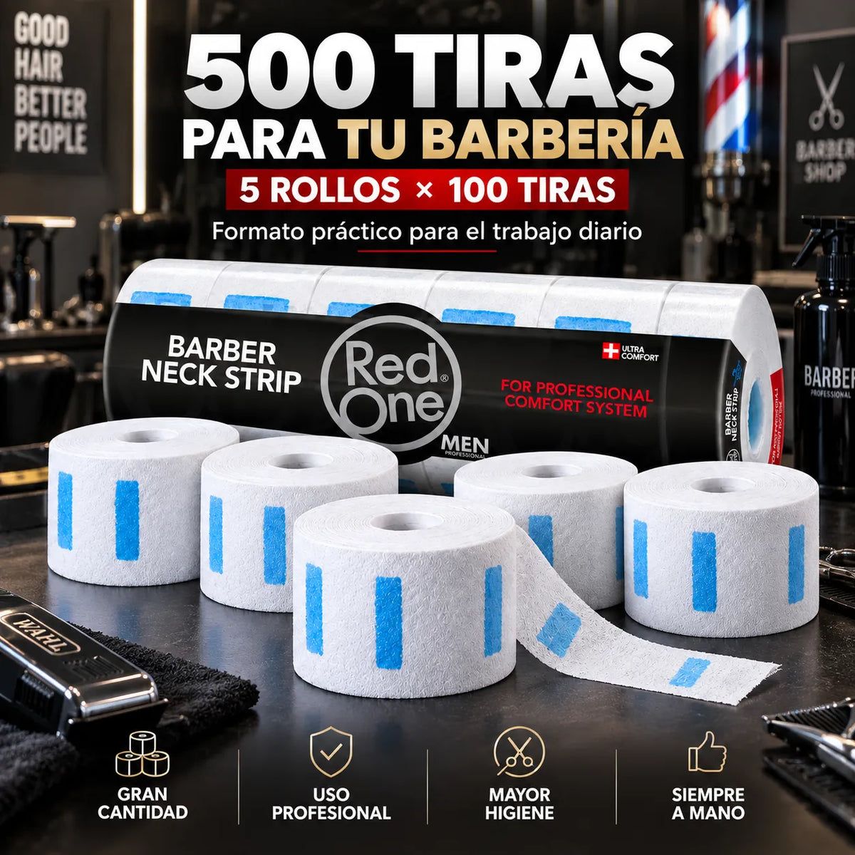 RedOne – Tiras de Cuello para Barbería Ajustables 5 Rollos