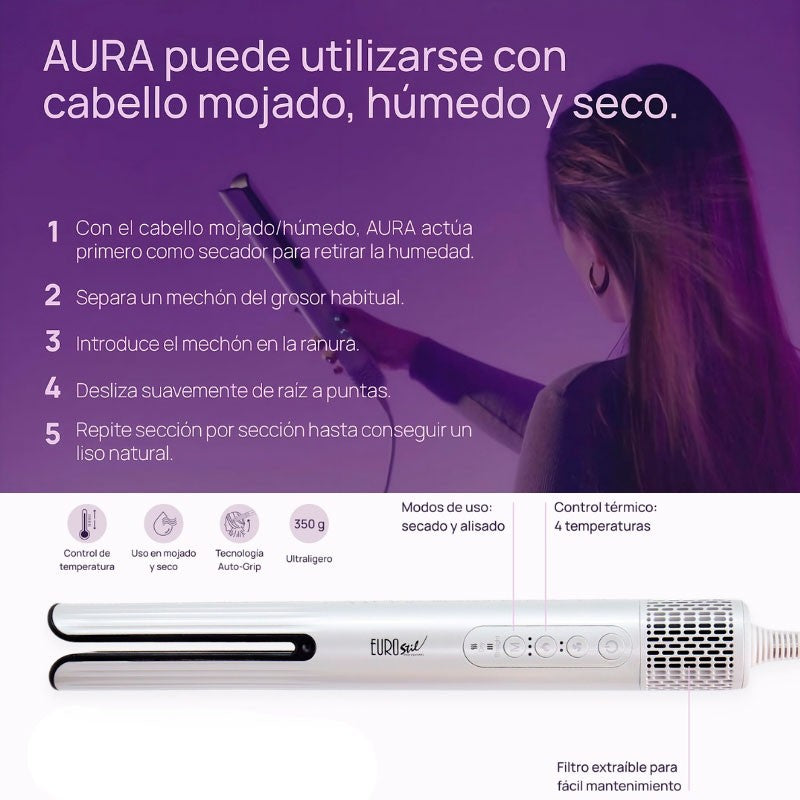 Eurostil – Secador alisador profesional AURA para un acabado natural 1400 W