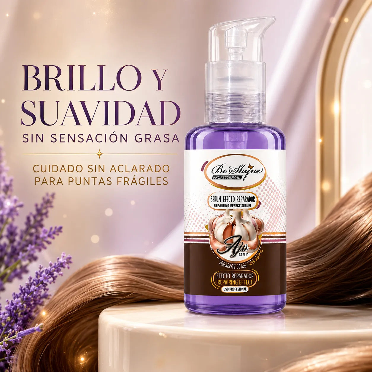 Be'Shyne – Sérum reparador para cabello frágil con aceite de ajo 100ml