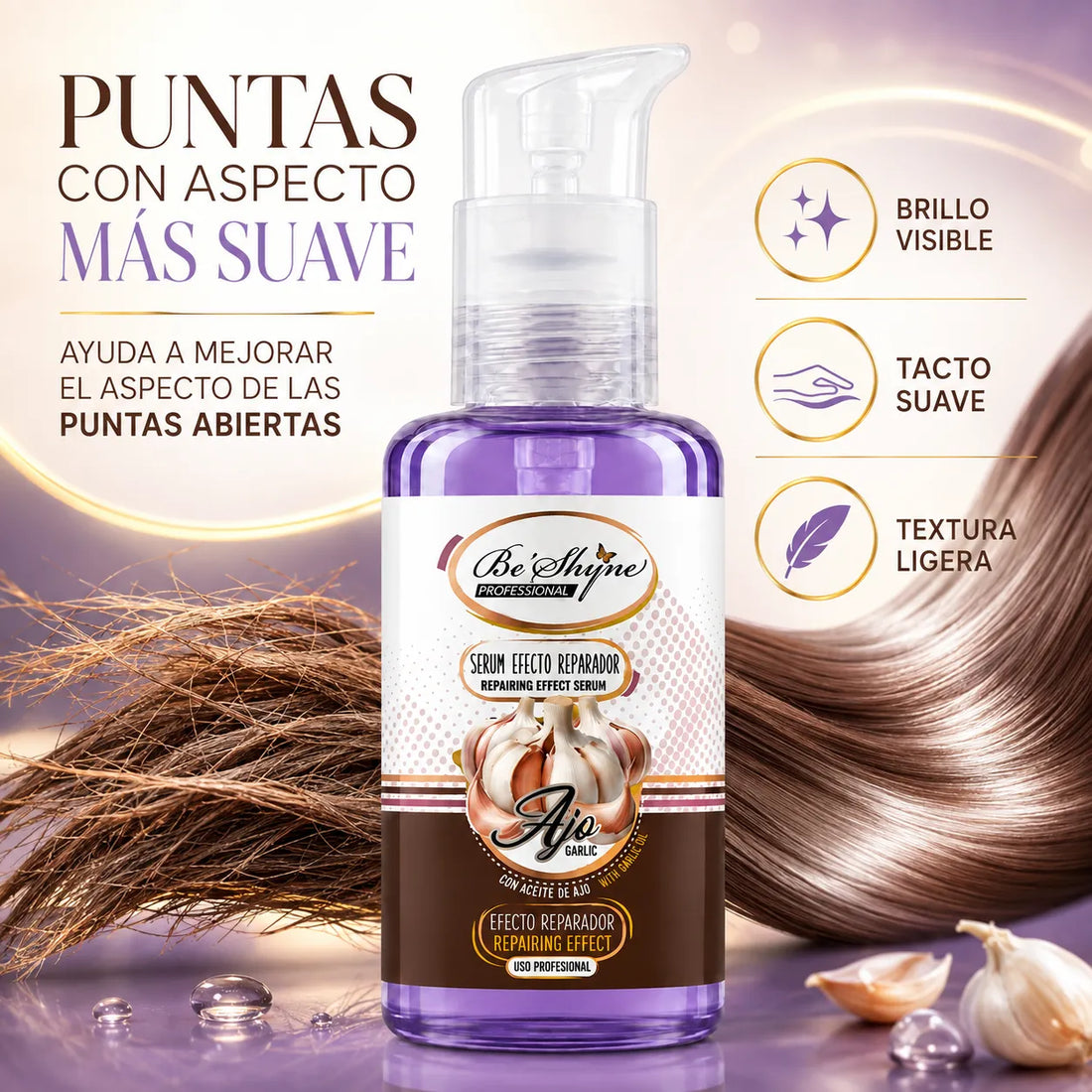 Be'Shyne – Sérum reparador para cabello frágil con aceite de ajo 100ml