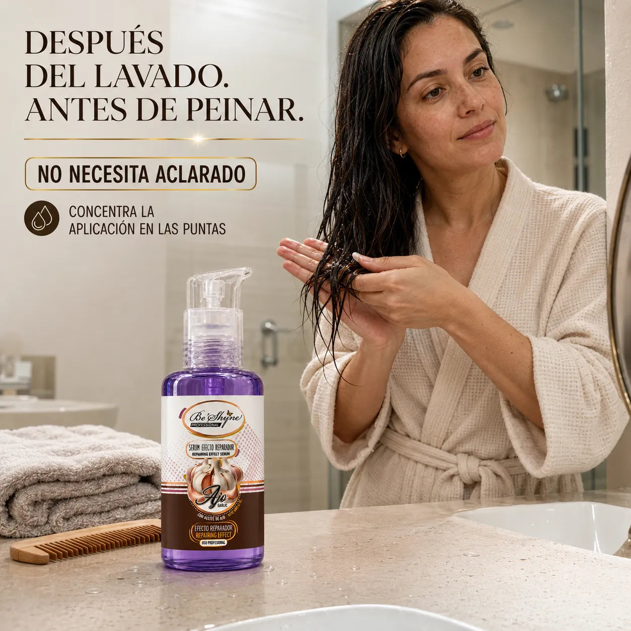 Be'Shyne – Sérum reparador para cabello frágil con aceite de ajo 100ml
