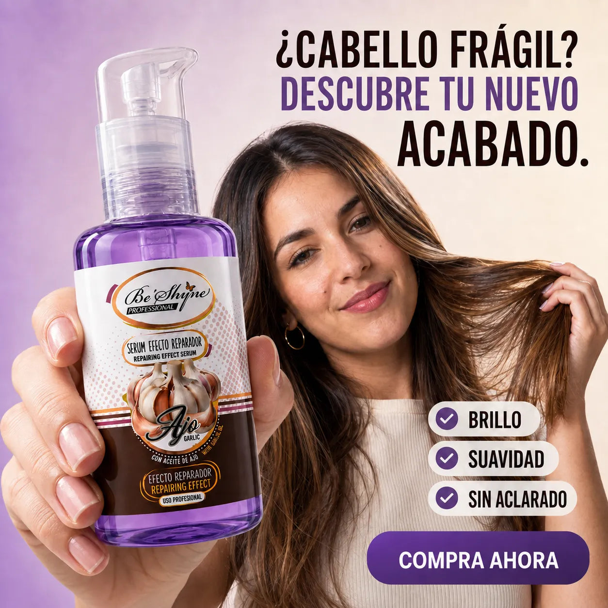 Be'Shyne – Sérum reparador para cabello frágil con aceite de ajo 100ml
