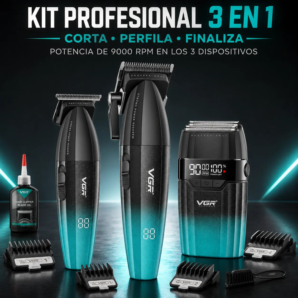 VGR – Kit de barbería 3 en 1 inalámbrico para hombre 640 S3, verde