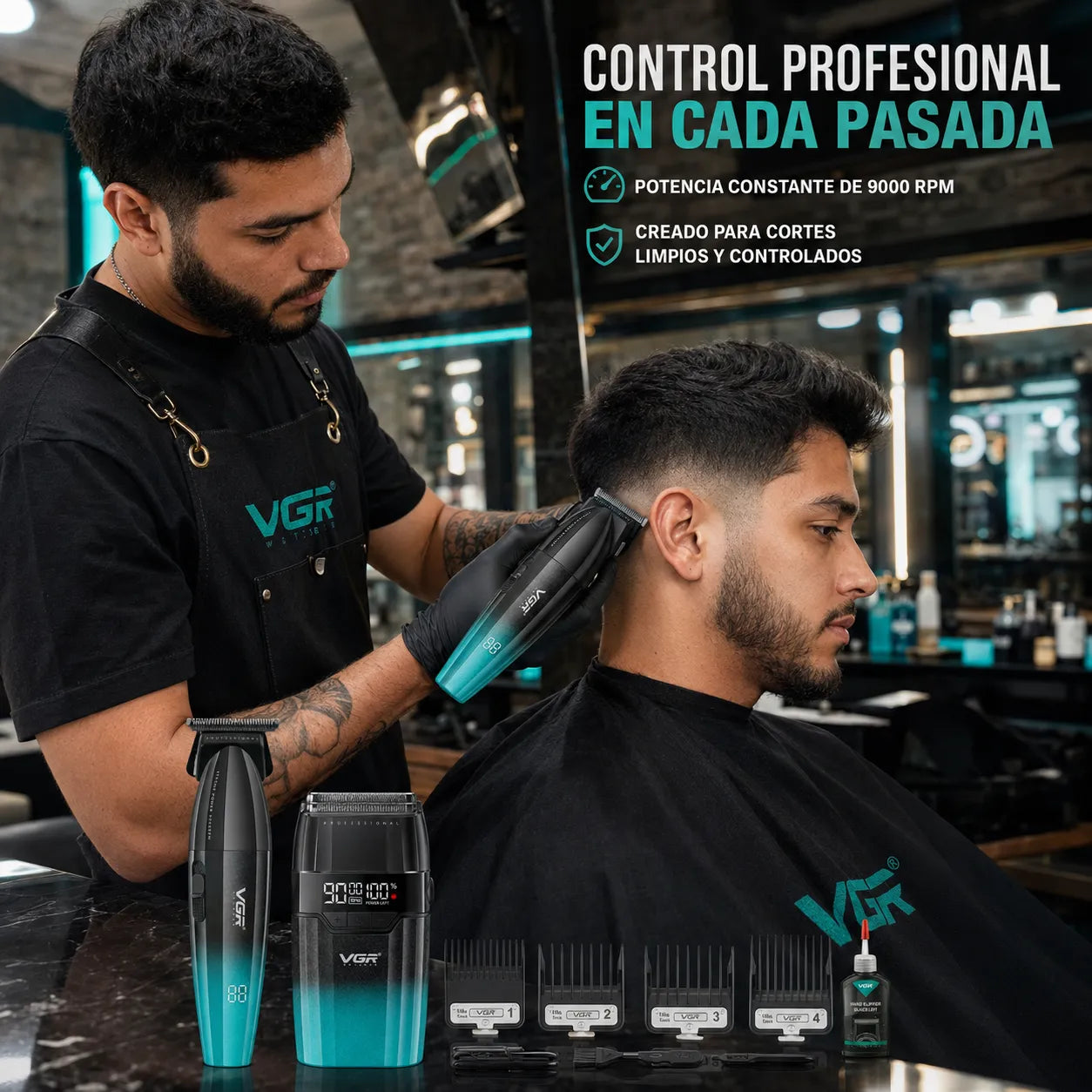 VGR – Kit de barbería 3 en 1 inalámbrico para hombre 640 S3, verde